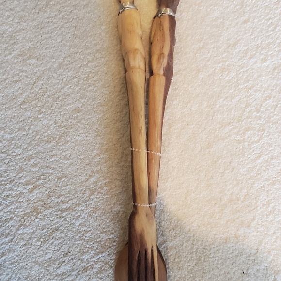 Kenya hand carved  vintage serving spoon and fork. 15 in - Picture 3 of 8